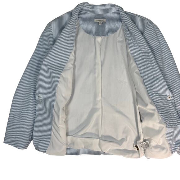 Free Assembly XL Blue White Stripe Cotton Blazer Lined Seersucker Jacket - Picture 3 of 7